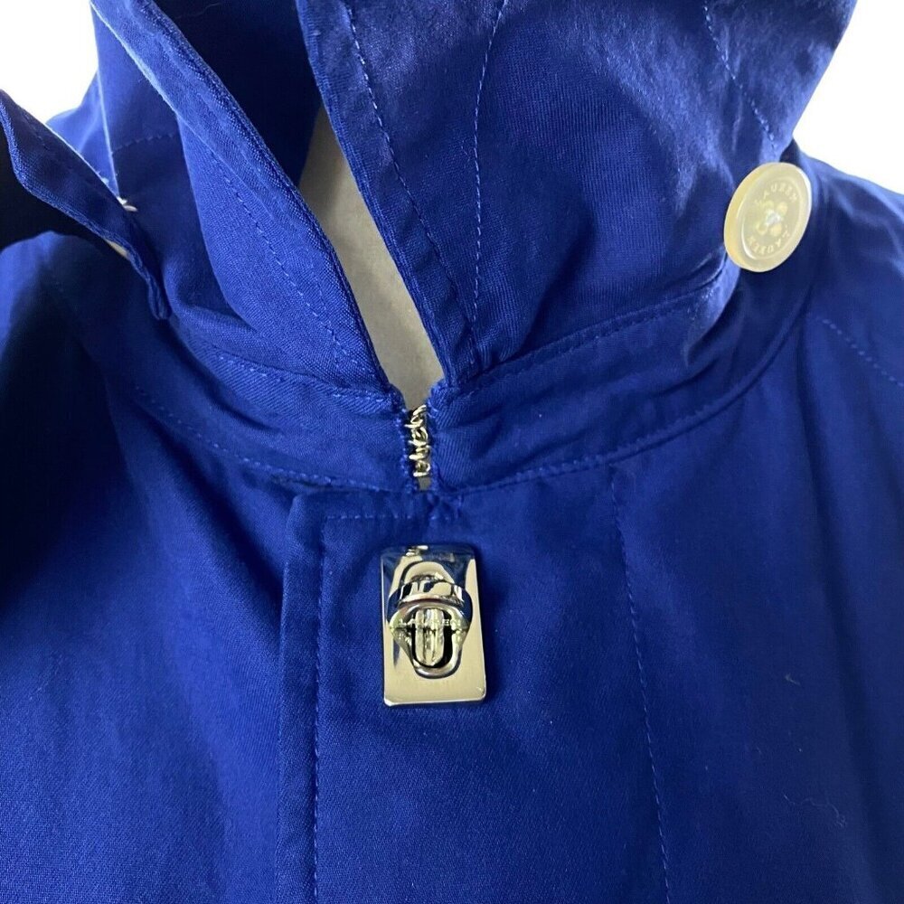 LAUREN RALPH LAUREN Women Midi Trench Coat Size M Blue Length High Neck Rainwear - Picture 7 of 16